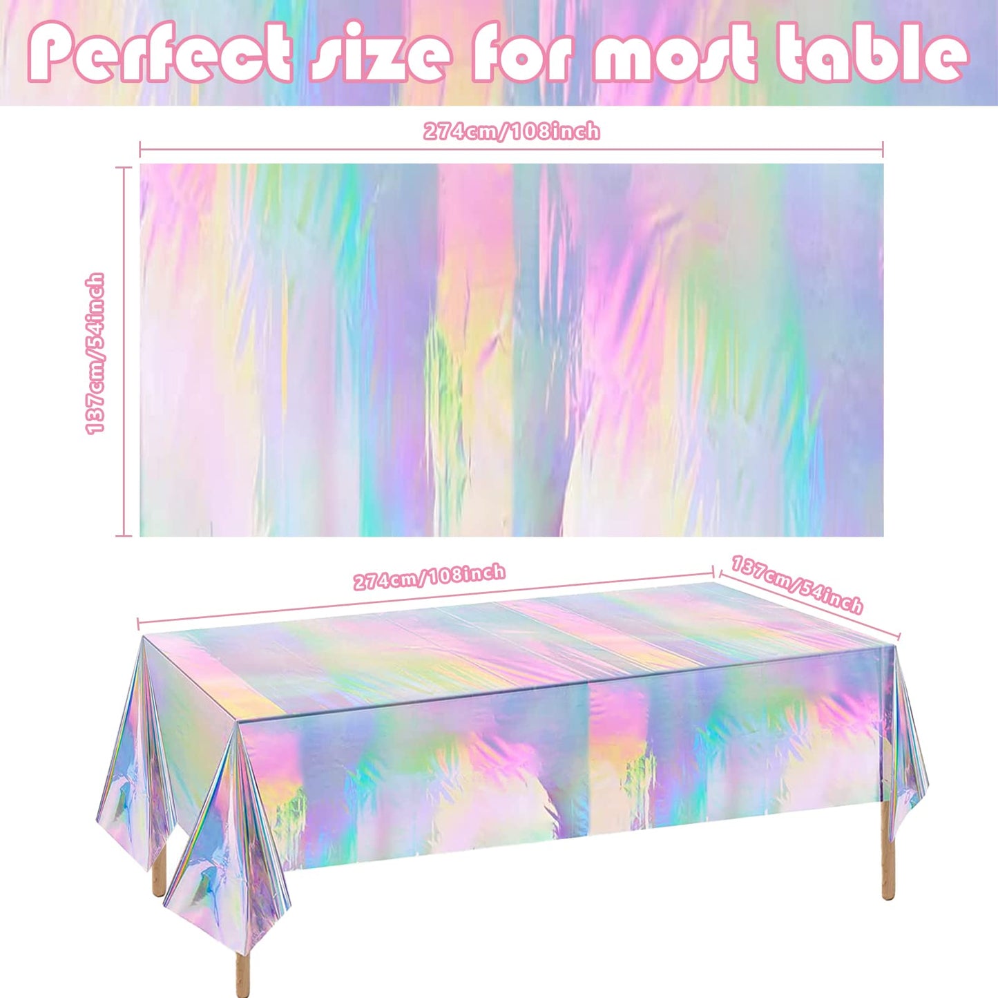 OHOME 4 Pack Iridescence Plastic Tablecloths Disposable Galentines Day Decorations New Years Birthday Disco Bachelorette Bridal Wedding Rainbow Iridescent Party Decorations 54" x 108"