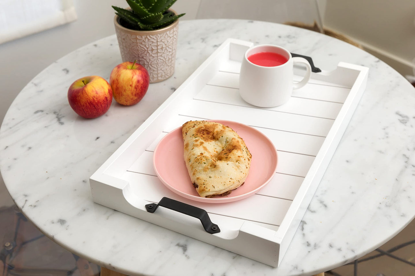 Bamboo Land- Large Wooden Serving Tray with Handle, 20” X 12’’, White, Wooden Tray with Handles, Serving Tray with Handles