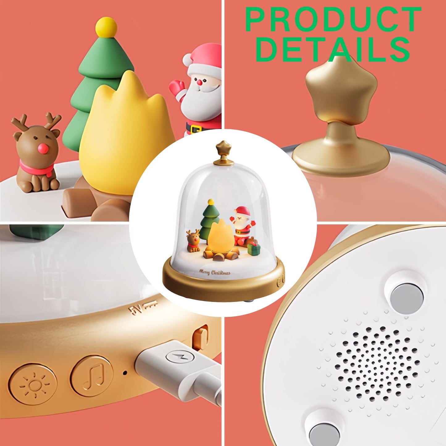 Campfire Night Light, Portable Flame Lamp with White Noise, Cute Flameless Candle Lights,Rechargeable & Dimmable Tabletop Lamp for Home Decor