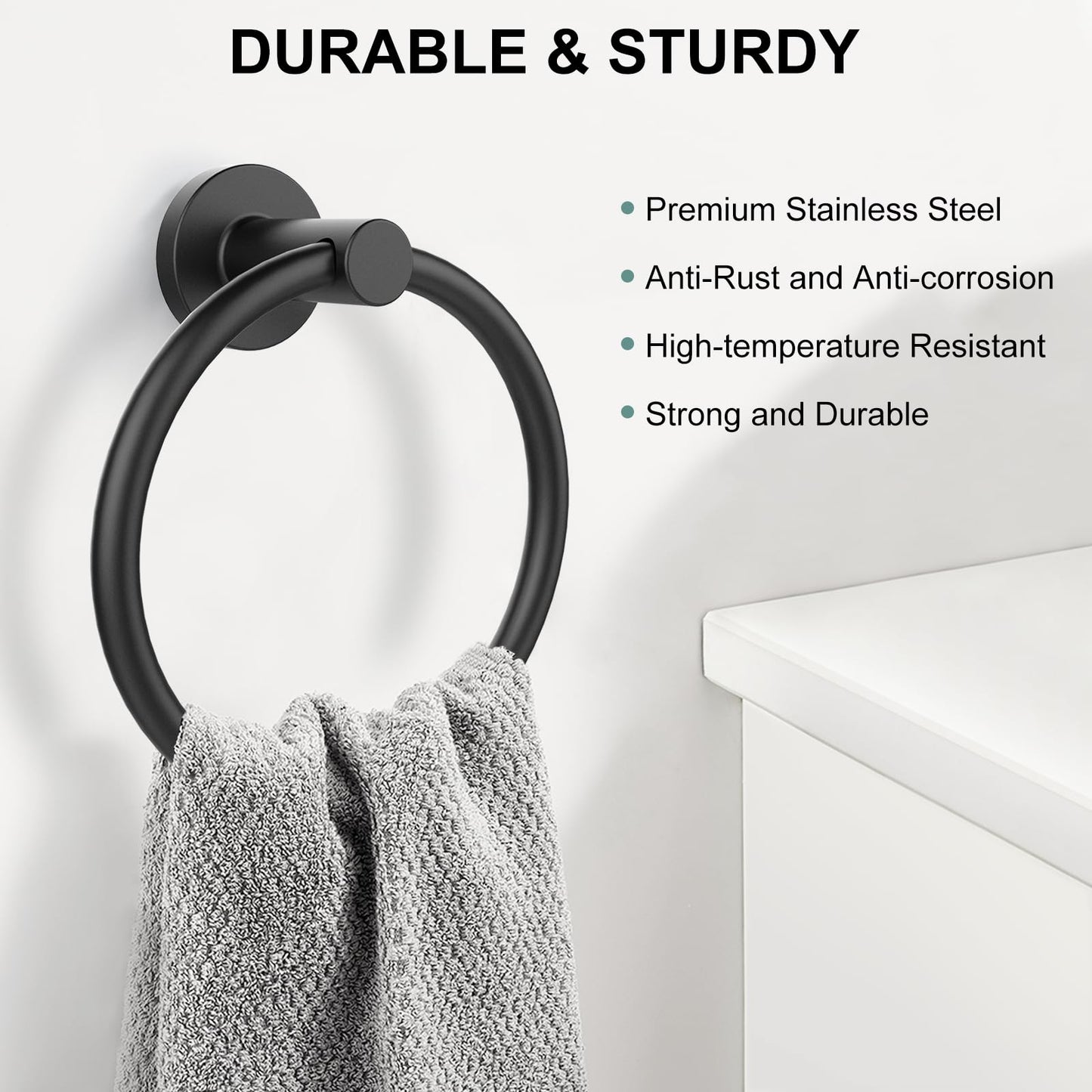 SetSail Towel Holder for Bathroom Wall Matte Black Towel Ring Stainless Steel Hand Towel Holder Heavy Duty Towel Hanger for Bath, Kitchen