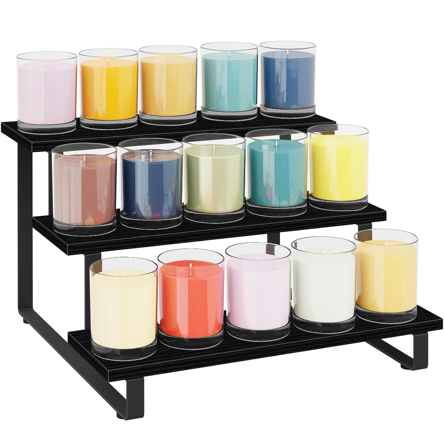 ELITEROO 3 Tier Wooden Display Riser Stand, Portable Products Display Shelf, 3 Step Straight Display Rack for Retail Tabletop, Countertop, Craft Shows, Farmers Market, Tradeshows, Vendors, Black