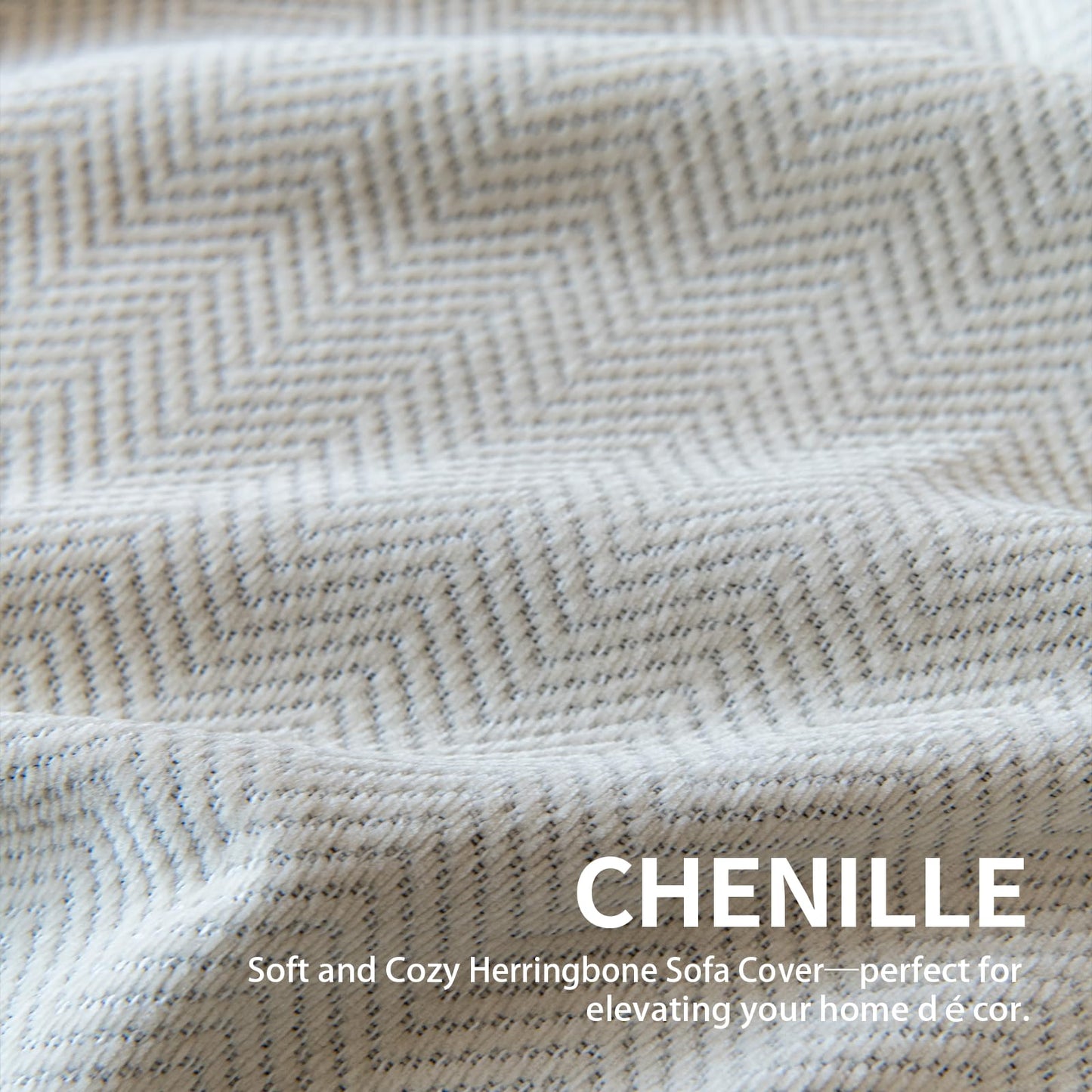 KaviKon Couch Covers for Dogs 3 Cushion, Loveseat Slipcovers Washable, Pet L Shape Sectional Protector, Boho Sofa Blanket Cover, Herringbone Chenille, Cream, 71"x118"