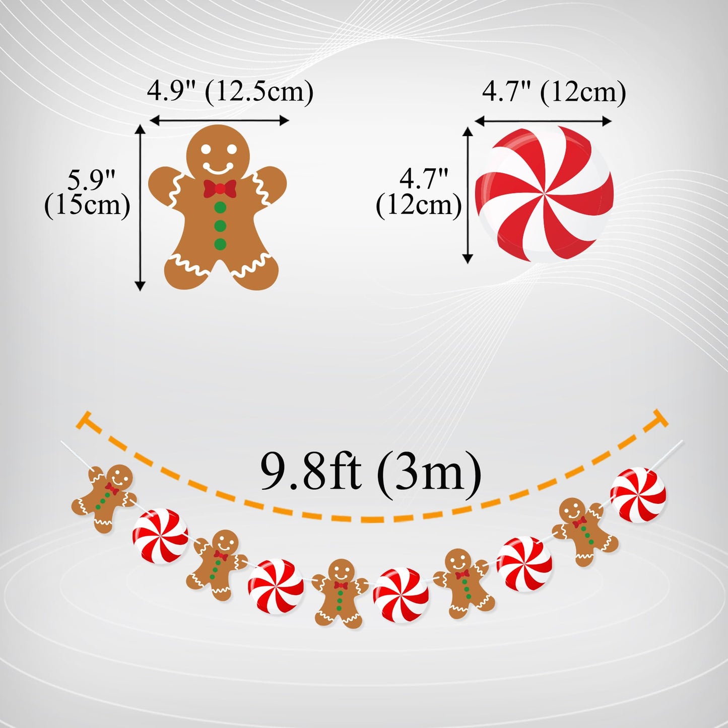 Uniwish Peppermint Gingerbread Man Banner Garland Christmas Hanging Decorations Christmas Tree Ornaments for Home Office Decor New Year Xmas Holiday Party Supplies