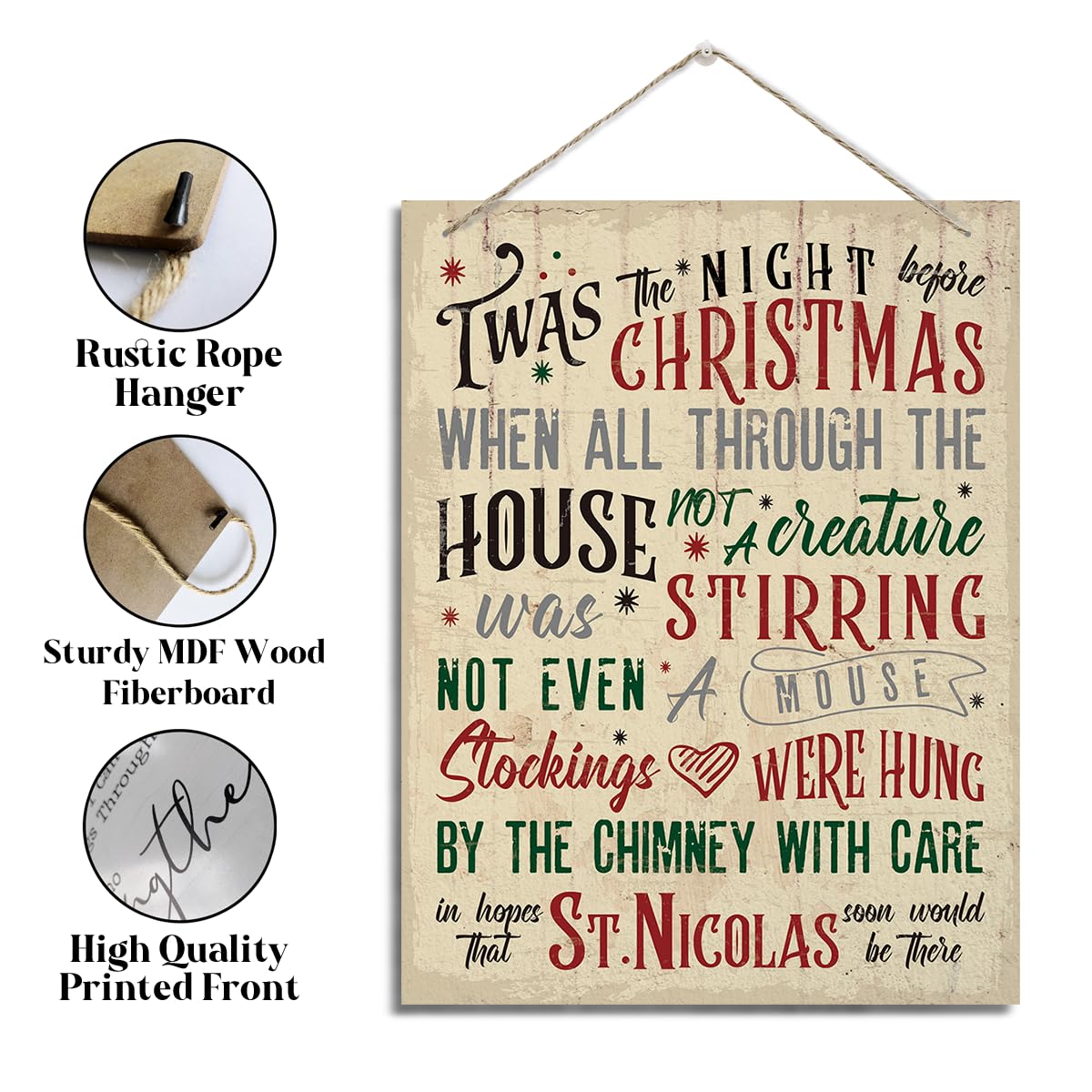 Christmas Wood Sign, Farmhouse Christmas Decor, Rustic Hanging Wood Plaque Sign, Home Decor for Xmas Holiday,Xmas Themed Wall Decoration