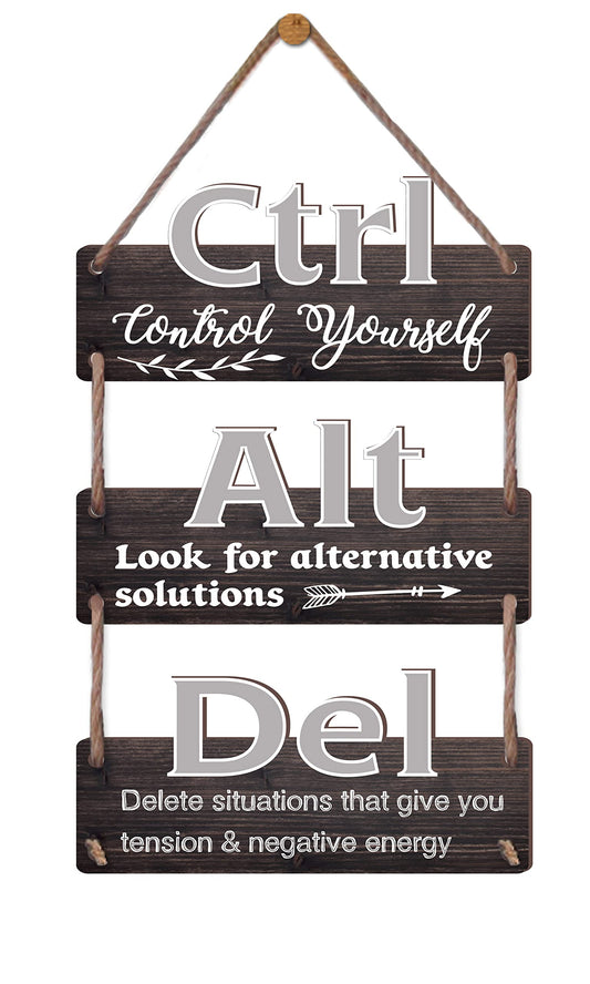EXQUIDECA Ctrl Alt Del Motivational Wall Hanging Sign 3pcs - Affirmation Inspirational Wall Art For Home Office Living Room Bedroom Plaques Control Yourself