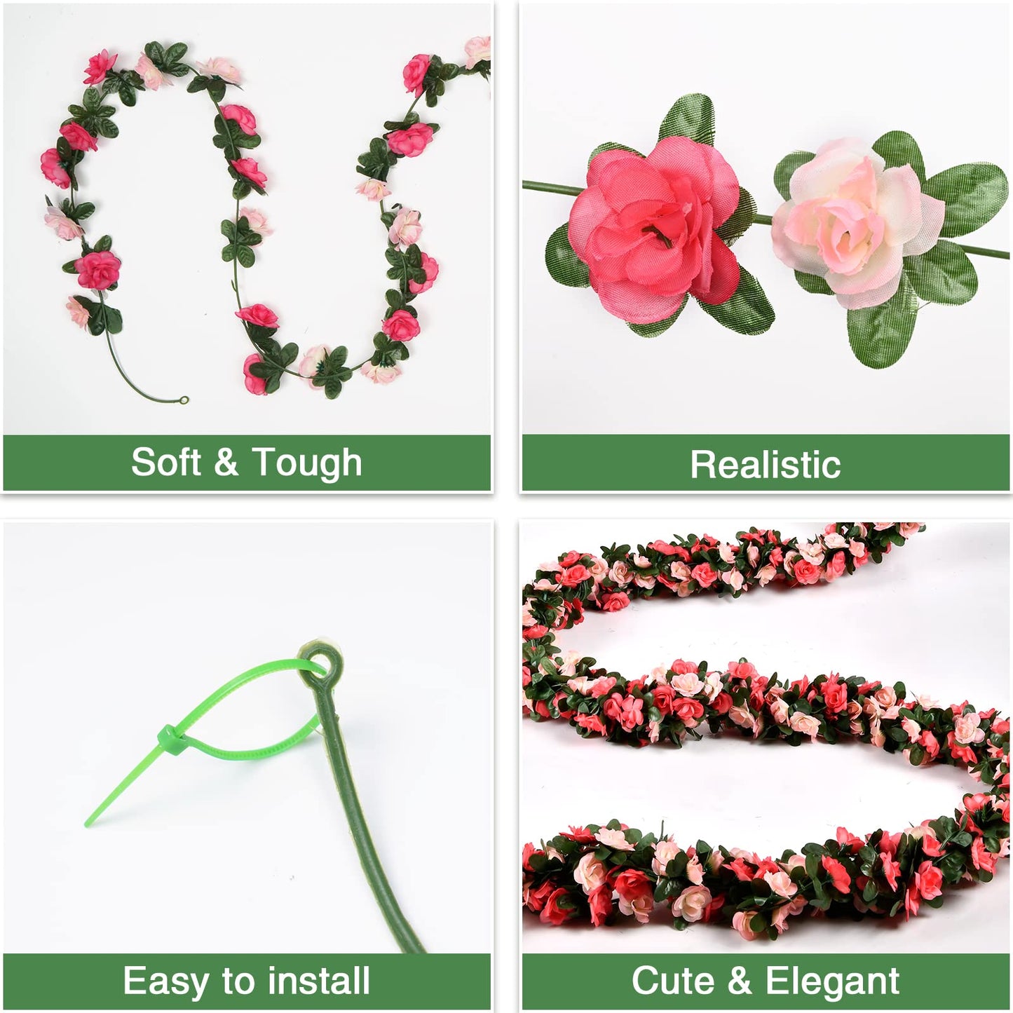 BLEUM CADE 2Pcs 16.4Ft Flower Garland Artificial Rose Vines for Bedroom, Cute Fake Hanging Flower Vines Floral Garland Decorations for Wedding Party Wall Room Decor Aesthetic