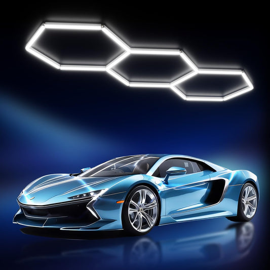 JTT Hexagon Garage Lights,16Pack 128W LED Garage Hexagon Lights,3 Grids 6500K Super Bright Car Detailing Ceiling LED Shop Light for Warehouse Workshop Gym Exhibition Hall Basement Car Care