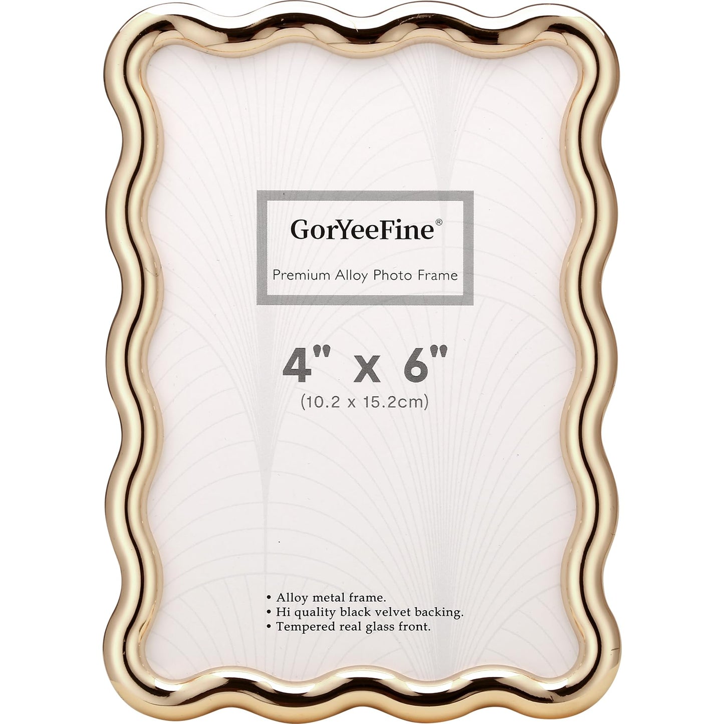 GorYeeFine Gold 4 x 6'' High-End Zinc Alloy Picture Frame with Wave Design - Modern Glamour 6x4'' Pictures Frames for Desktop and Wall Décor