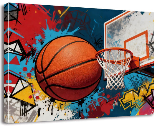 Framed Graffiti Basketball Wall Art - 12x16 Inch Vibrant Sports Canvas Poster for Room Decor