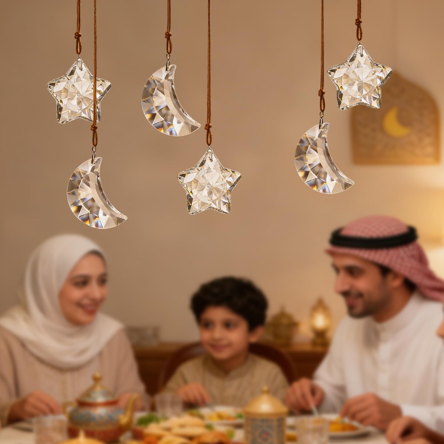 LOULIQIGIFT 6pcs Clear Crystal Star and Half Moon Prisms Ornaments Faceted Glass Hanging Ornaments for Home Garden Window Wedding Party Decor