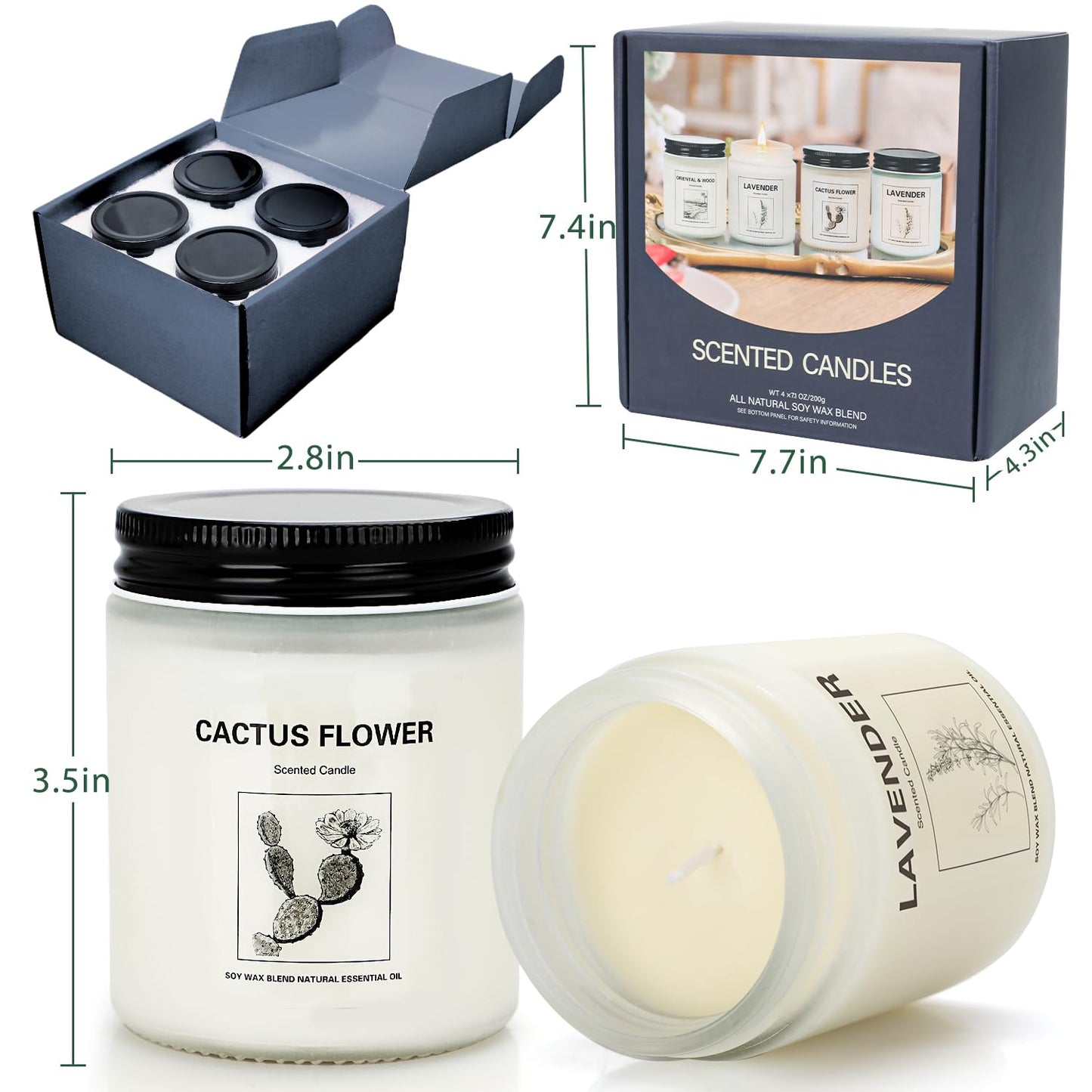 Scented Candles for Home,4 Pack Soy Candle Gift Set with 4 Fragrance Scents,Aromatherapy Lavender Floral & Wood Candles for Relaxation,Long Lasting Spa Candles for Bedroom Bathroom Gifts for Women
