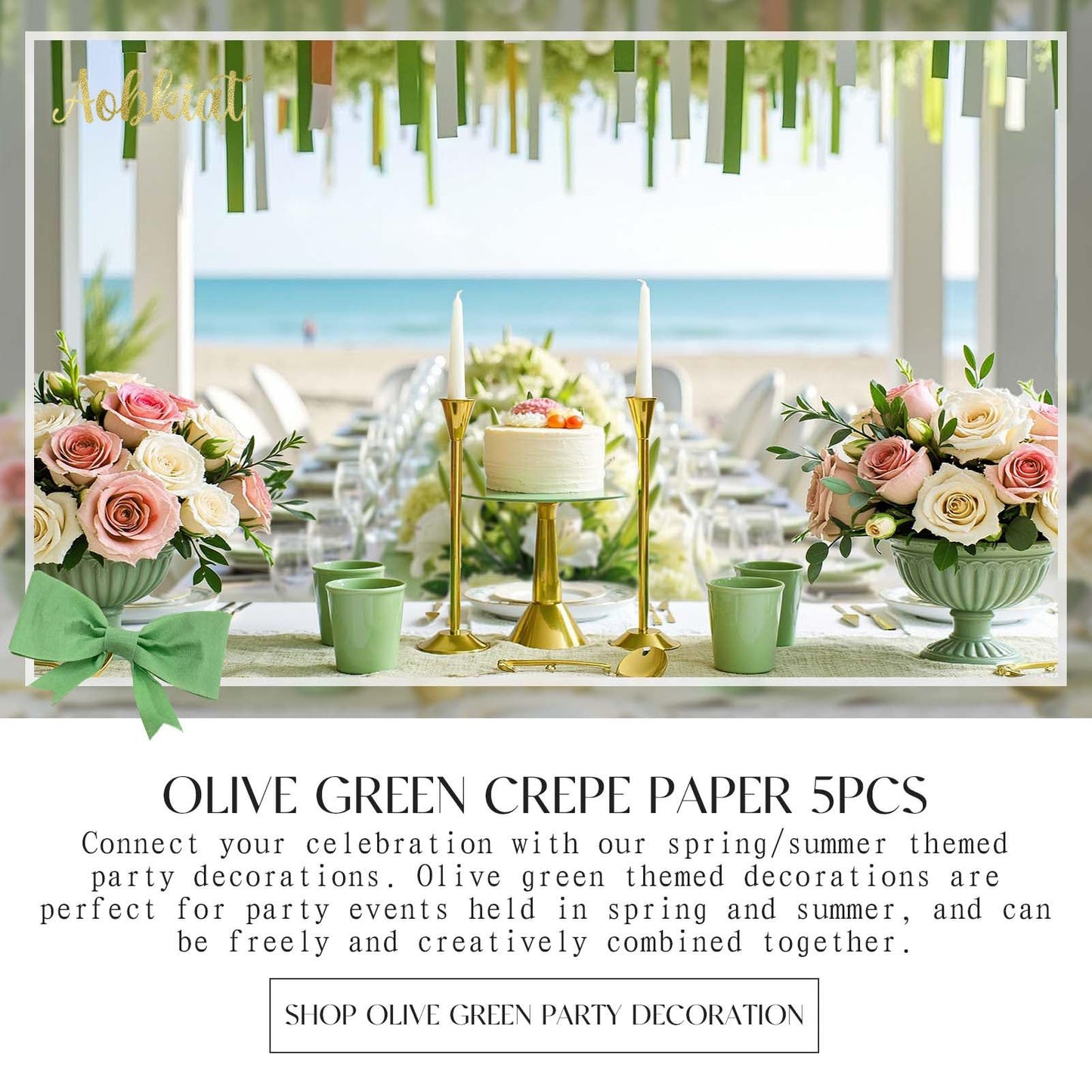 AOBKIAT Wedding Party Decorations, 5 Rolls Olive Green Khaki Crepe Paper Streamers for Green Boho Wedding, Birthday, Bridal/Baby Shower