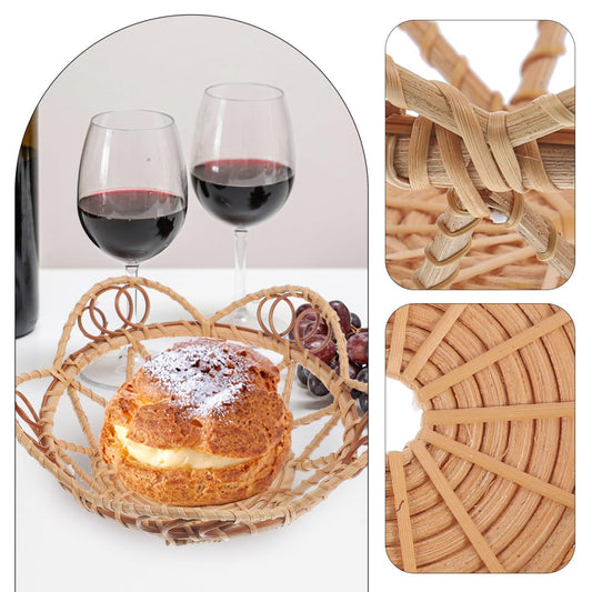 Amosfun Rattan Woven Snack Serving Bowl 6.10X6.10X2.16In Handwoven Decorative Fruit Bread Basket Multi-Purpose Storage Tray for Home Hotel Shop