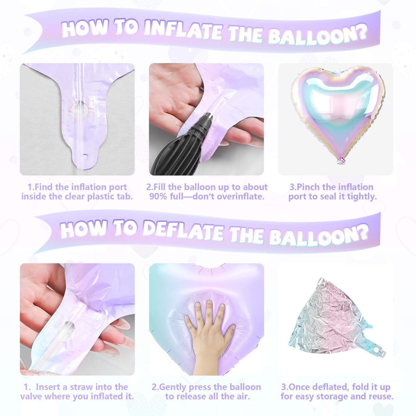 Iridescent Heart Balloons, 10 Pcs Transparent Rainbow Heart Shaped Balloon, 18 Inch Gradient Clear Foil Balloons for Engagement Brithday Baby Shower Wedding Valentines Mermaid Party Decorations