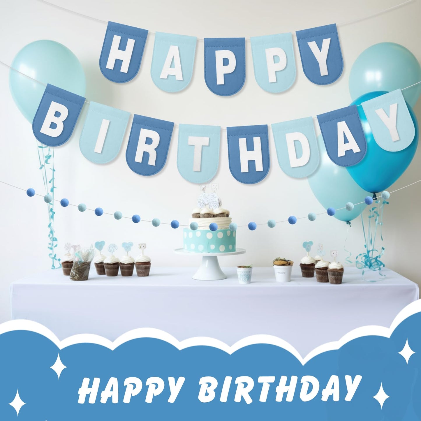 Hahafelt 125 Pcs Make Your Own Banner Kit Personalized Handmade Name Scallop Felt Banner for Baby Nurseries Kids Rooms Decor, Custom Banners for Birthday Wedding Baby Shower(Blue)
