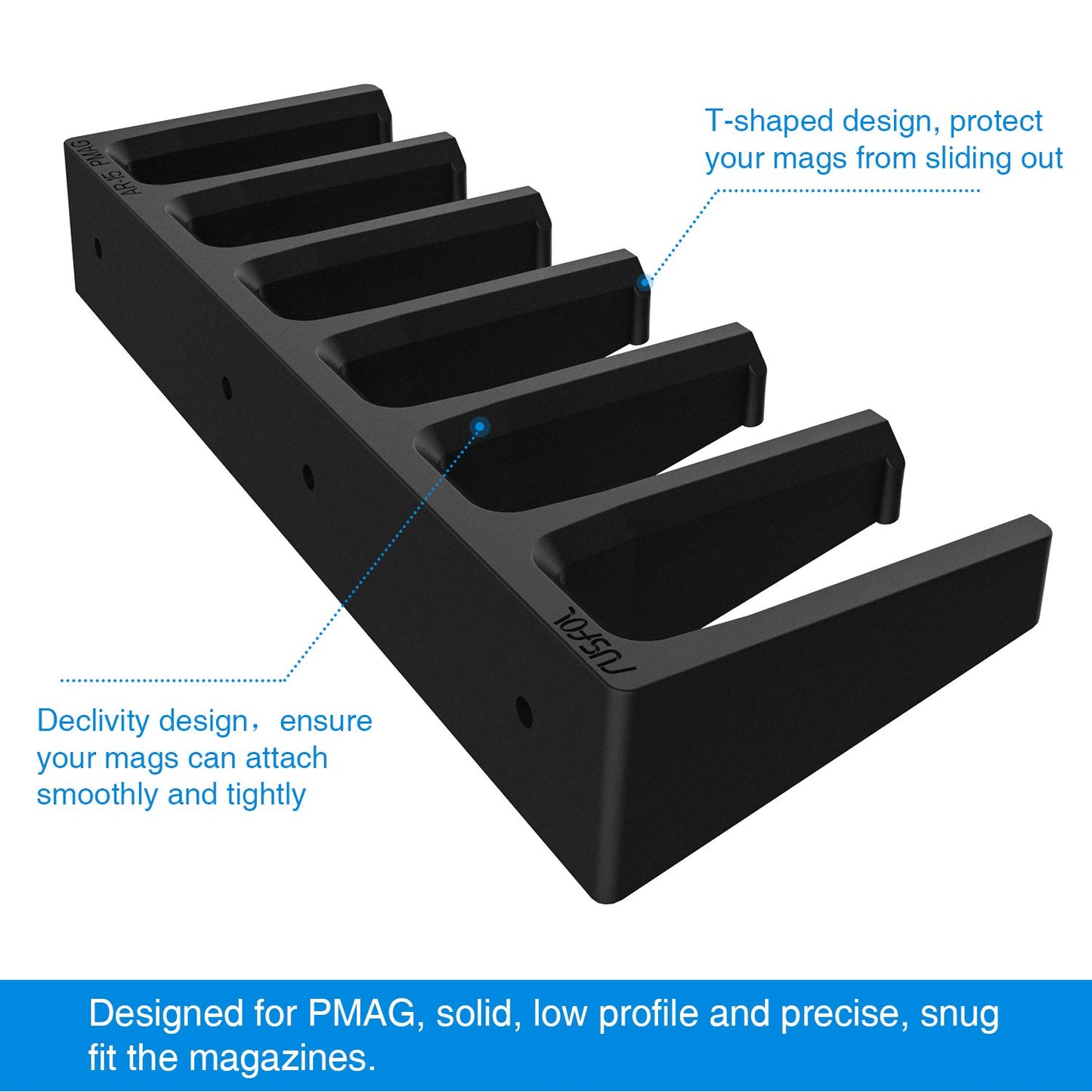 RUSFOL Solid ABS 6X Standard PMAG Wall Mount, Mag Holder, Home Magazine Storage Rack, 2 Pack