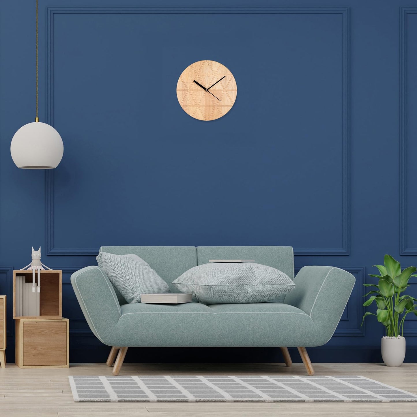 PEACHY LOOPS Wooden Wall Clock, Modern Round Design, Natural Wood Finish with sleek black hands, 24 cm size pack of 1 (Battery not included)