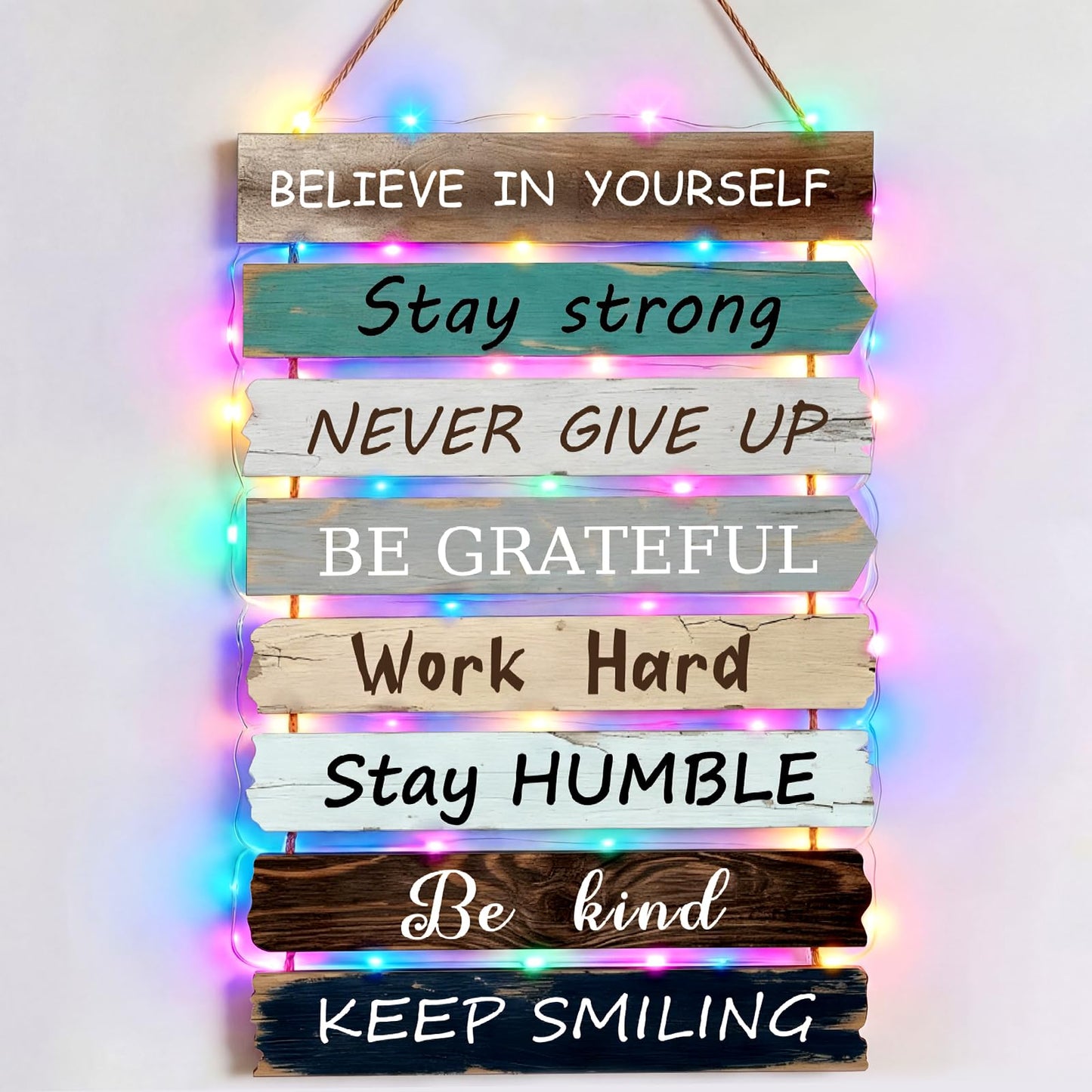 Lewtemi Inspirational Wall Art Decor for Office with LED Light 19 x 11.4 Inch Wooden Rustic Hanging Motivational Wall Sign Inspiring Positive Quotes Sign for Office Home Living Room Bedroom (Classic)