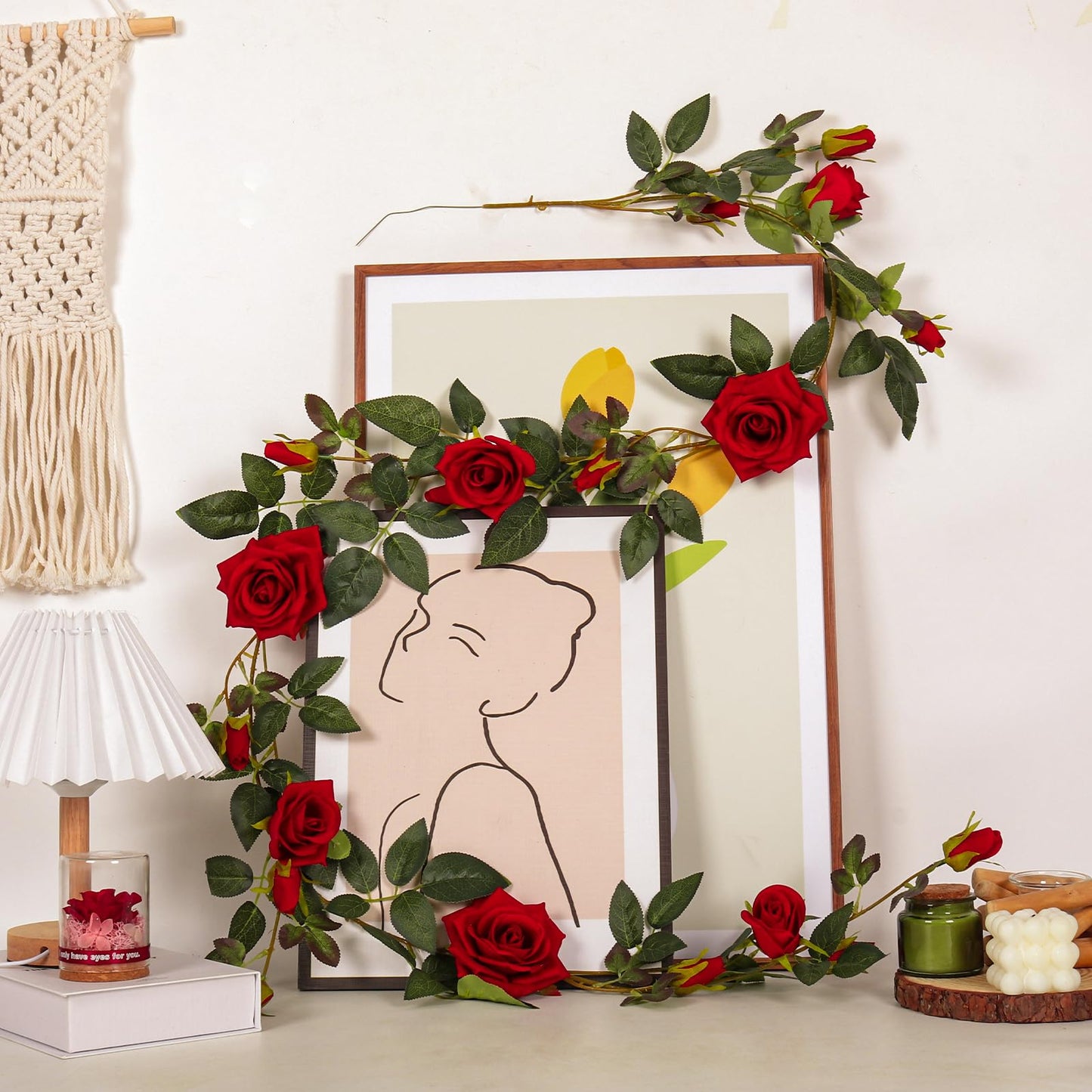 RECUTMS 6FT Artificial Red Rose Garland Fake Rose Ivy Vine with Greenery Foliage Hanging Flower Vine for Wedding Arch, Table, Home, Garden, Birthday, Valentine’s Day Party Decoration (Red)