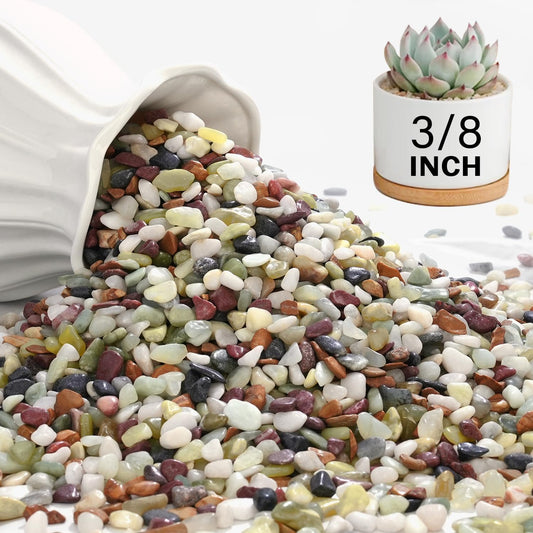 NUPICK 3 lbs Pebbles for Indoor Plants, 3/8 Inch Pea Gravel for Fish Tank, Polished Decorative Rocks for Succulent, Natural River Stones for Vases, Cactus, Landscaping, Bird Bath, Aquarium, Colorful