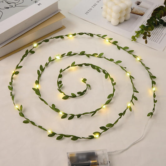 Maffily 2pcs 6.5Ft Green Leaves String Lights 20 LED Fairy Lights Battery Operated Artificial Ivy Leaf Garland with Light for Indoor Home Wall Birthday Wedding Decor