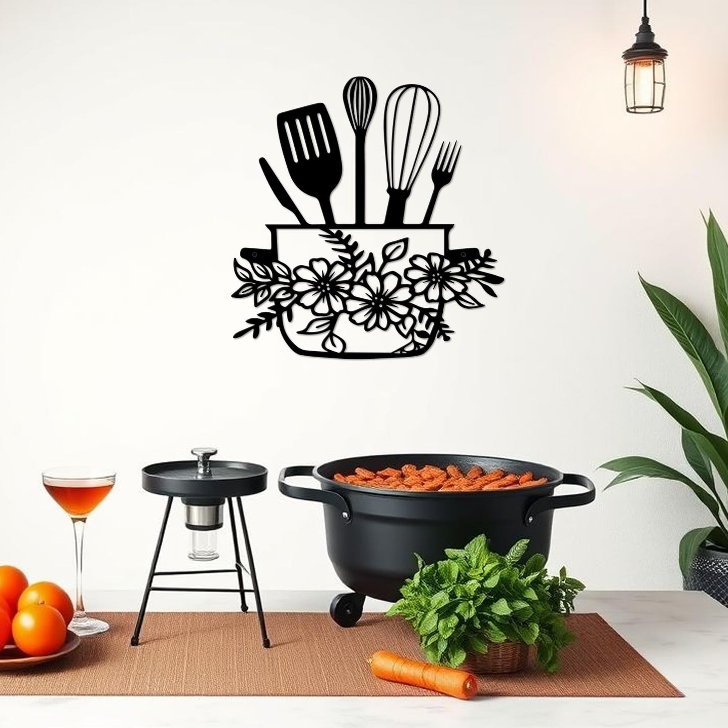 DUOOLN Metal Kitchen Signs Wall Decor, Modern Kitchenware Line Art, Rustic Home Hanging Pictures Country Farmhouse Sign For Mardi Gras Easter Dining Room - Black