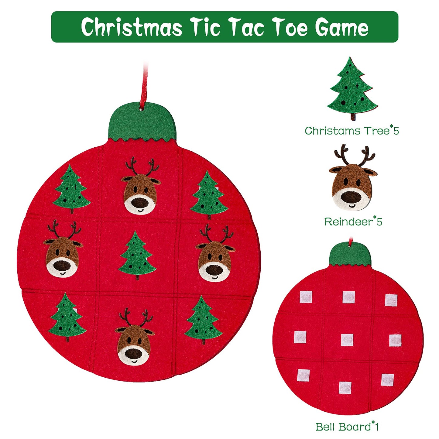 Max Fun DIY Felt Christmas Tree for Toddlers with 49 Christmas Ornaments + Tic-Tac-Toe Games for Kids Wall Hanging Christmas Decorations Felt Craft Kits for Xmas Party Favors