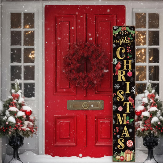 Memorywuu 47 Inches Merry Christmas Sign for Porch Holly Xmas Wooden Porch Sign Decorations Victorian Vintage Rustic Hanging Wall Standing for Outdoor Yard Lawn Garden Farmhouse Decor