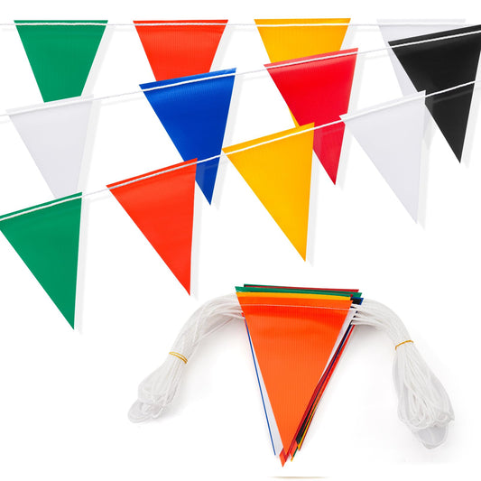 Safety Warning Pennant Banner Flags – Multipurpose 105FT High Visibility Colored Triangle Flags for Party, Roadwork, and Hazard Areas(MULTICOLOR,45pcs,105FT)