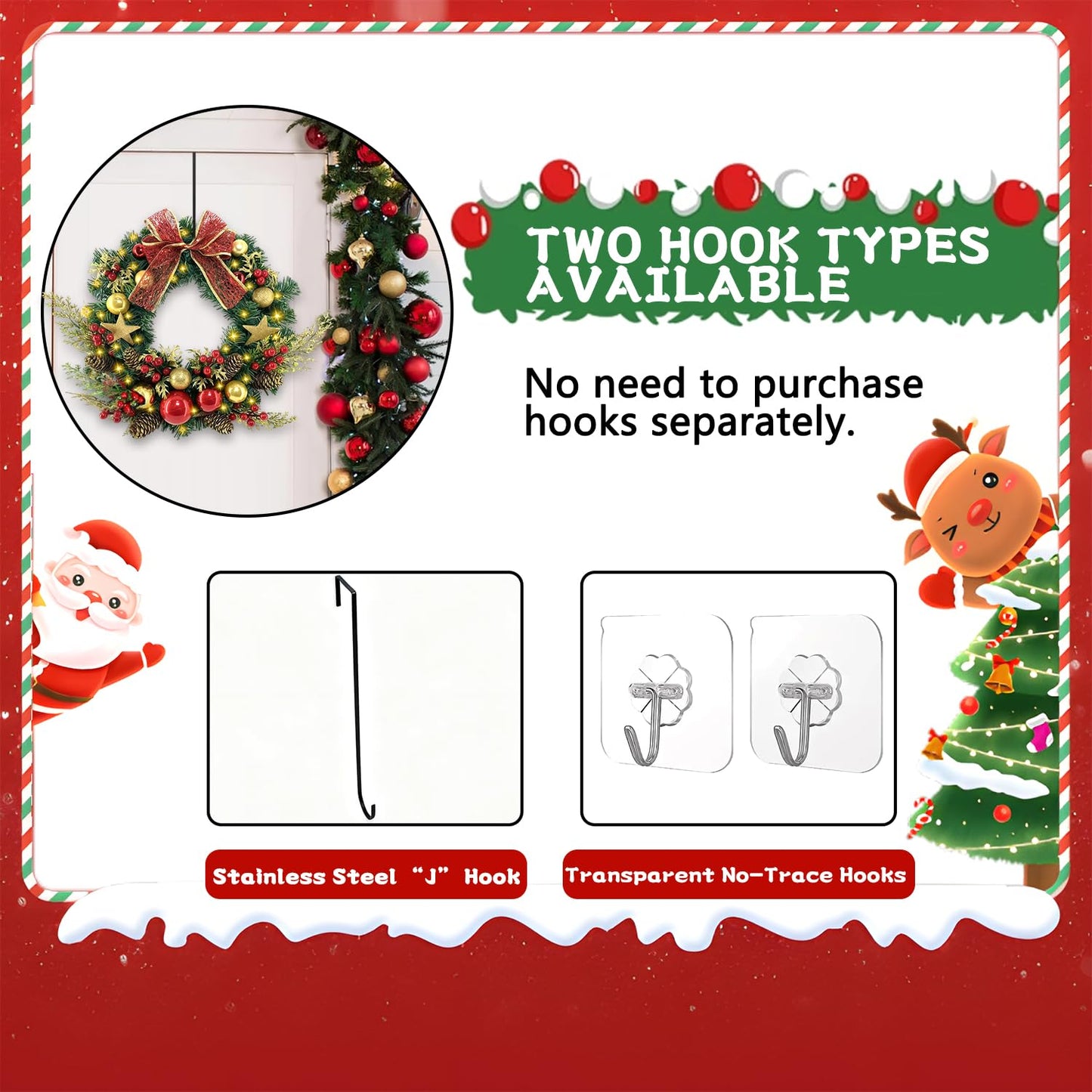 TXRXIZ 16 Inch Pre-Lit Christmas Door Wreath with Timer & Hanger & 50LED Warm Lights, Decor with Bow & Golden Ball & Star ect., Artificial Christmas Wreath for Door & Window & Fireplace