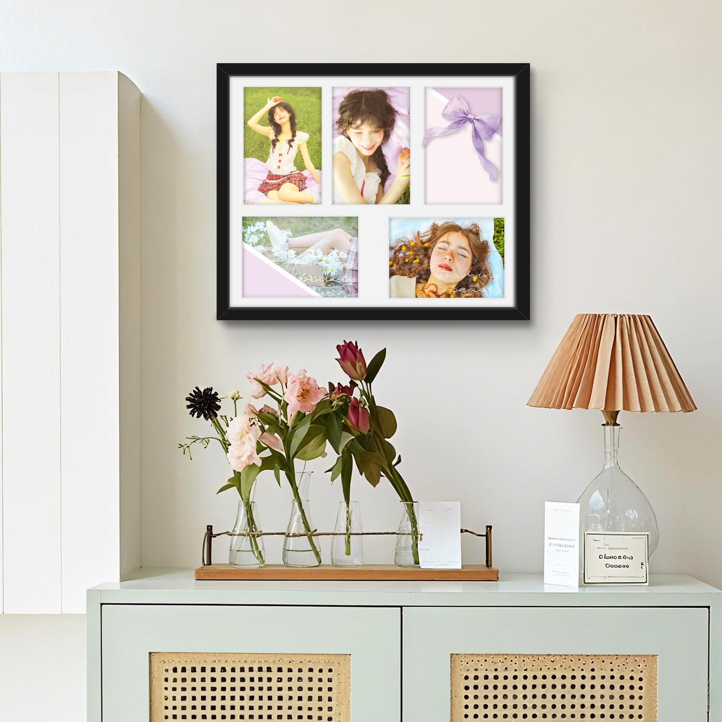 DUENPY 13x16 Picture Frame 5x7 Collage Picture Frame Displays Five 5x7 inch Photos Collage Wall Decor Wall Hanging Black