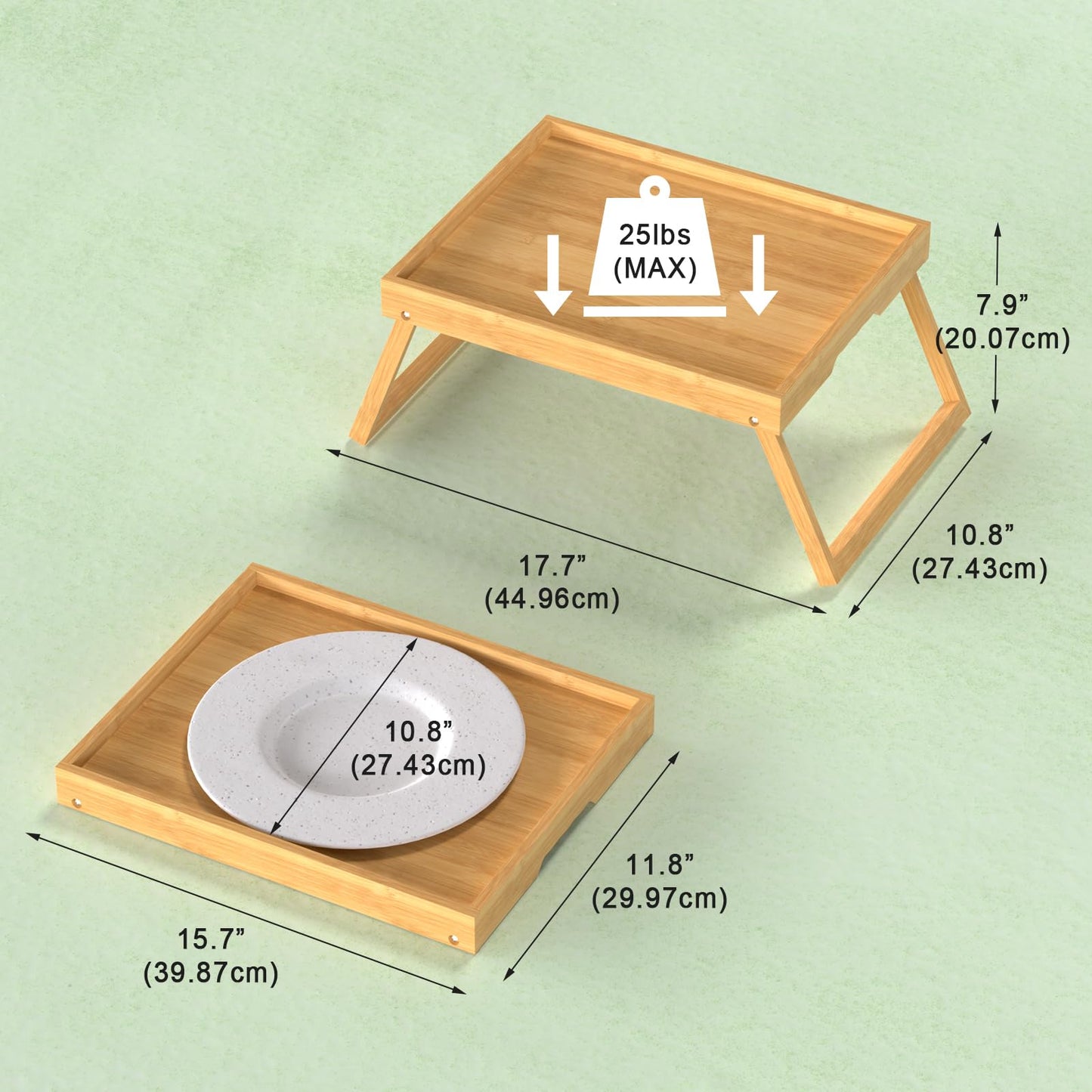 Bamboo Bed Tray Table with Foldable Legs, Breakfast in Bed Tray for Eating, Kitchen Serving Trays, Folding Table for Sofa, Beds, Eating, Working, Used As Laptop Desk Snack Trays, Bamboo