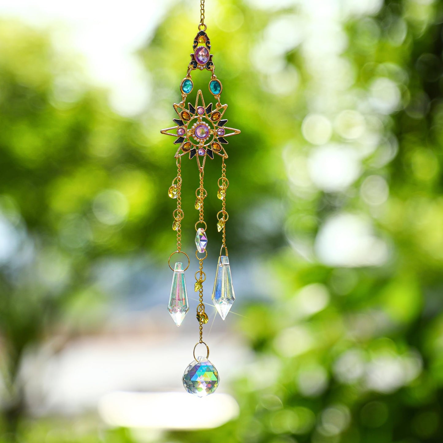 Hanging Sun Catchers with Crystals, Glass Icicle Prisms Rhinestones Suncatcher, Rainbow Maker Pendant Indoor Window Home Car Decor Gift