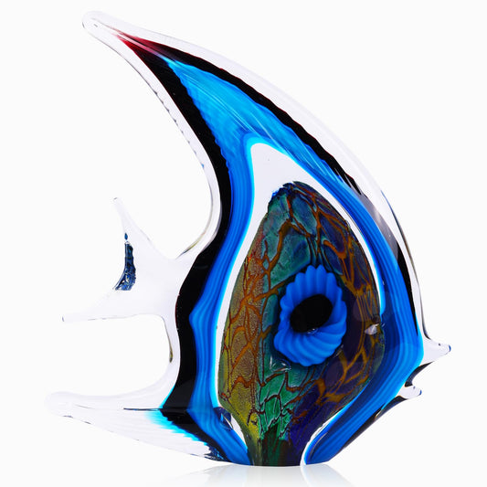DOVDOV Hand Blown Glass Fish Sculpture, Blue and Colored Glass Fish Decorations, Colorful Home Decorations for Bookshelf, Office, Living Room TV Stand, Room Decor Aesthetics.
