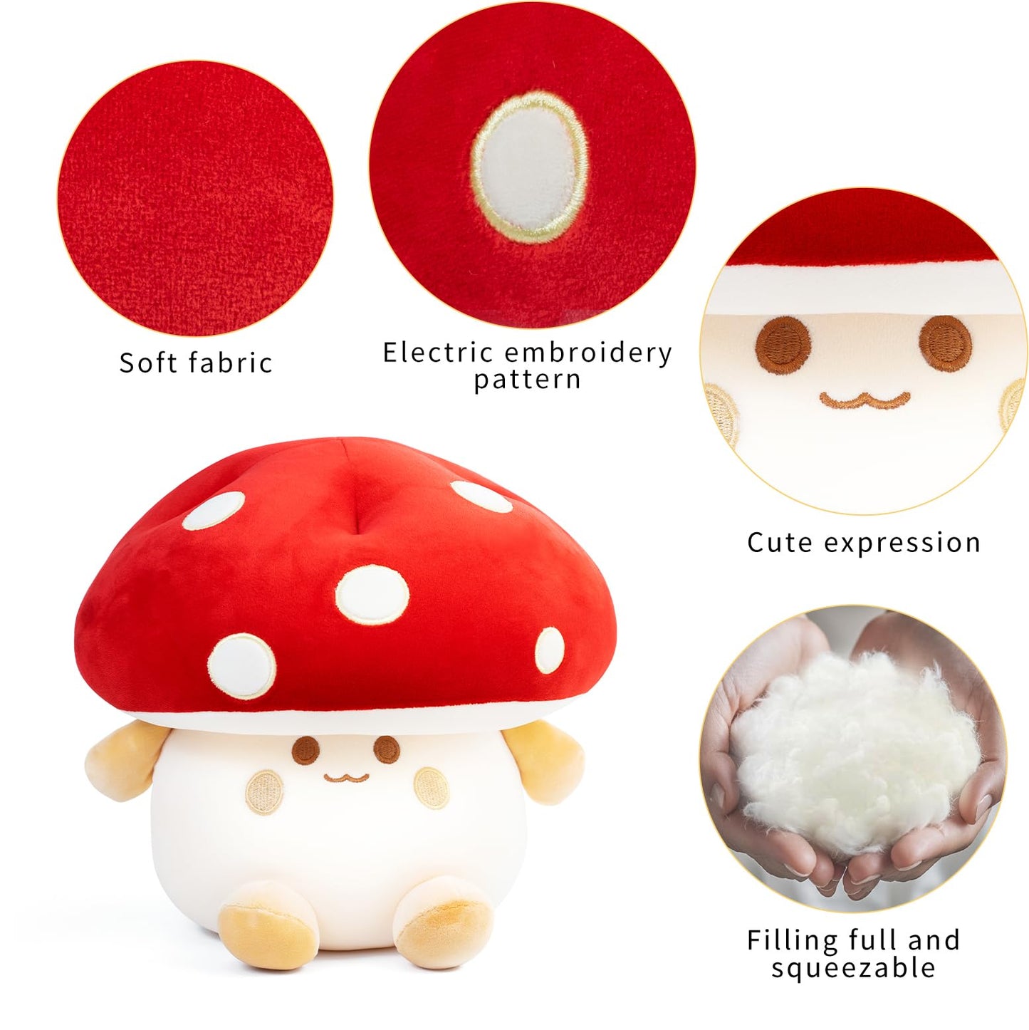 Nuokin Mushroom Plush Toys 12 inch Cute Stuffed Mushroom Pillow Stuffed Toy Birthday Present Home Decor Halloween for Kids (Red)