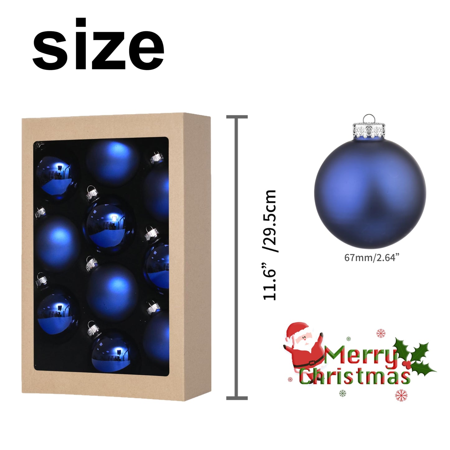 Amooca 2.64'' Christmas Glass Balls Decoration Festival Party Home Decors Holiday Xmas Tree Hanging Ornaments Set 10pc Dark Blue