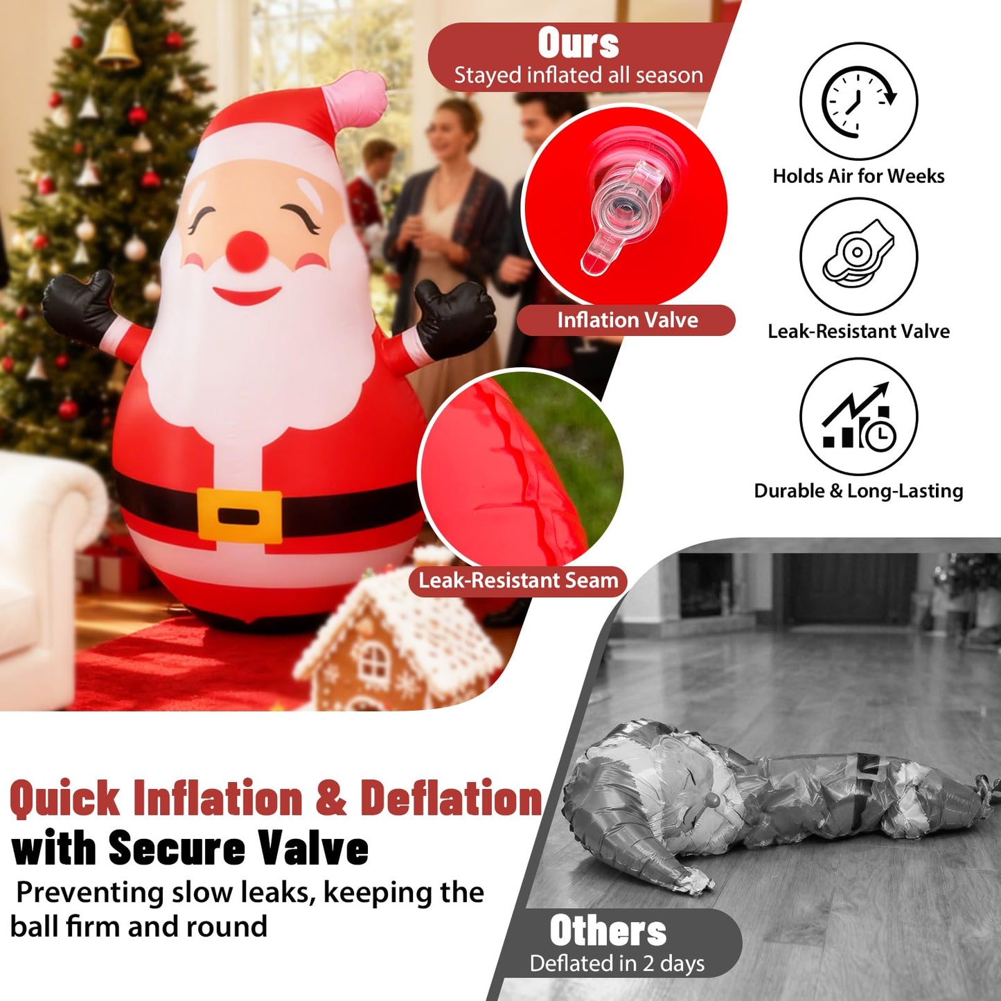 Christmas Inflatable Yard Decoration,Blow Up 5FT Lighted up Inflatable Santa Claus Outdoor,Giant Christmas Outdoor Decor Ornaments with Built-in LED Lights for Xmas Holiday Lawn Garden Patio