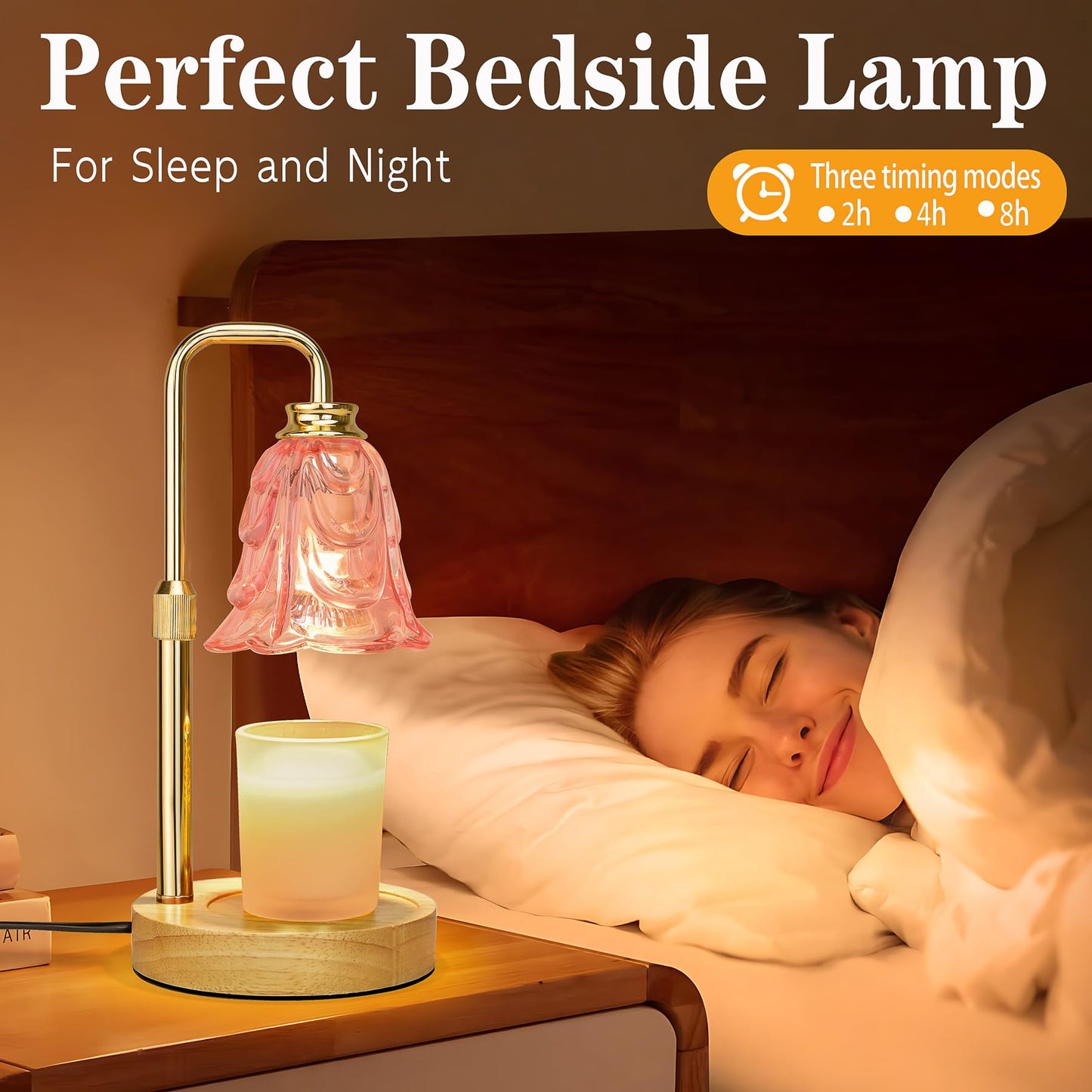 Candle Warmer Lamp with Timer Dimmer, Adjustable Height Pink Tulip Candle Wax Warmer, Christmas Birthday Gift for Mom Women,House Warming Gifts for New Home Bedroom Decor,Flower Pink