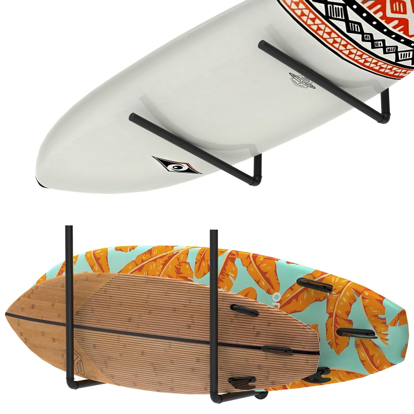 Paddleboard and Surfboard Storage Rack, 3 in 1 Overhead Garage Ceiling Storage Rack & Kayak Rack Wall Mount Organization & Adjustable Ladder Hanger for Canoe Rack, Snowboard with Non-Slip Padding