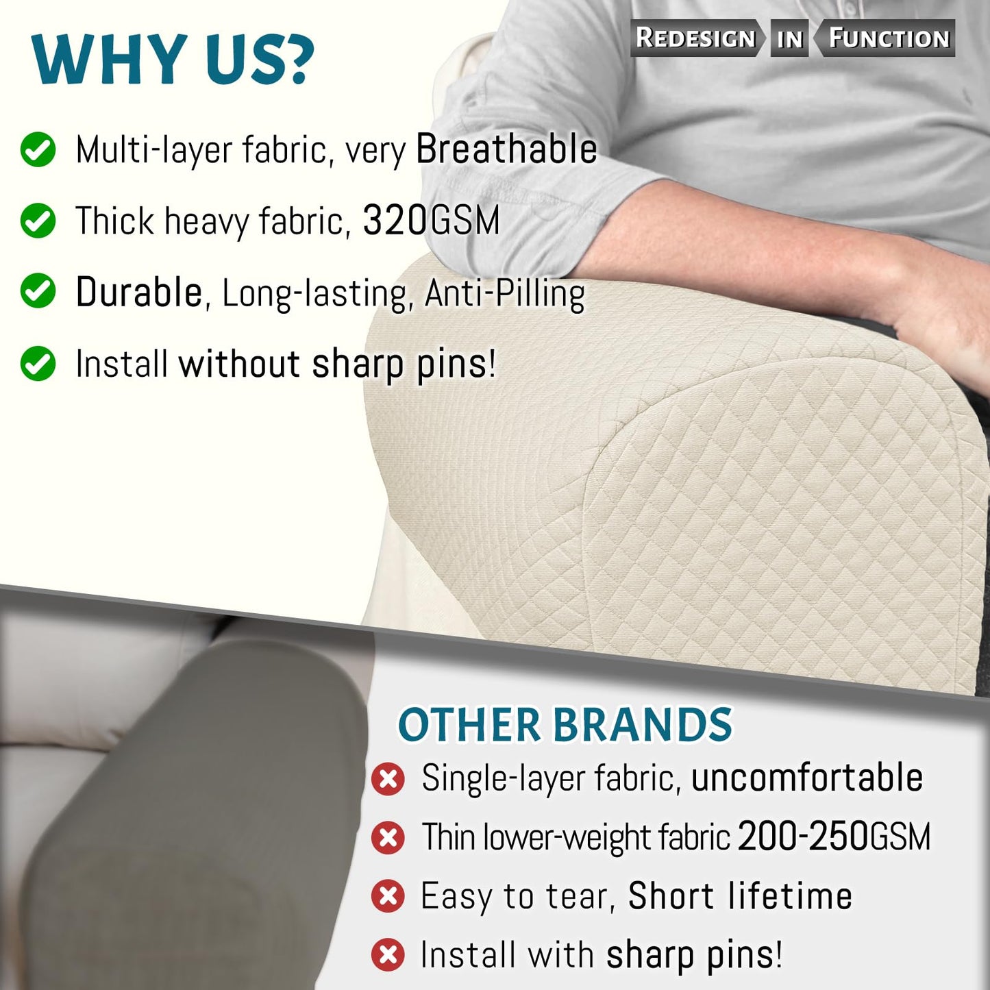 Roytub Couch Arm Covers, Breathable Armrest Cover for Sofa, Armchair, Loveseat, Scratch-Resistant Recliner Arm Covers Protect and Decorate Your Sofa(Medium, Beige, 2PCS)