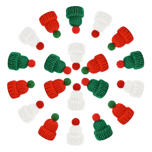 Luckforest Mini Knitting Hats, 24 Pcs Christmas Mini Knitting Doll Hats Mini Wool Hats for Christmas Party Tree Ornaments DIY Art and Craft, 3 Colors