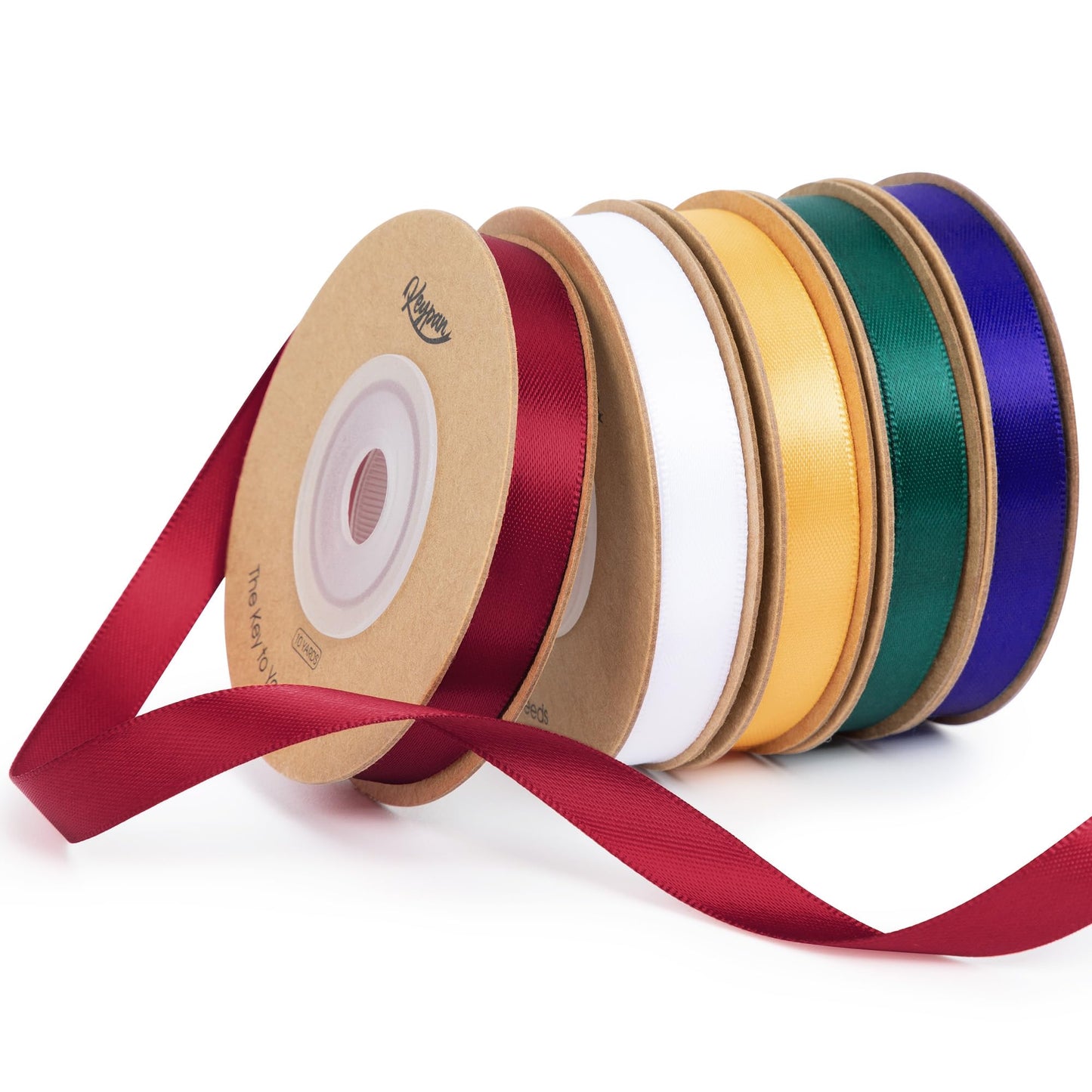 Keypan Christmas Satin Ribbon Set 3/8" x 50 Yards Double-Faced Assorted Ribbons for Gift Wrapping, Tree Ornaments, DIY Crafts, Hair Bows & Holiday Décor