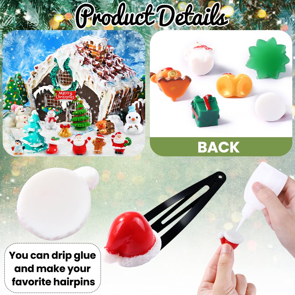 DIYDEC 32Pcs Christmas Miniature Figurines, Mini Resin Figurines to Hide Small Resin Santa Claus Snowman Xmas Trees Animals for Xmas Goodie Bag Fillers Winter New Year Holiday Party Favors Decorations