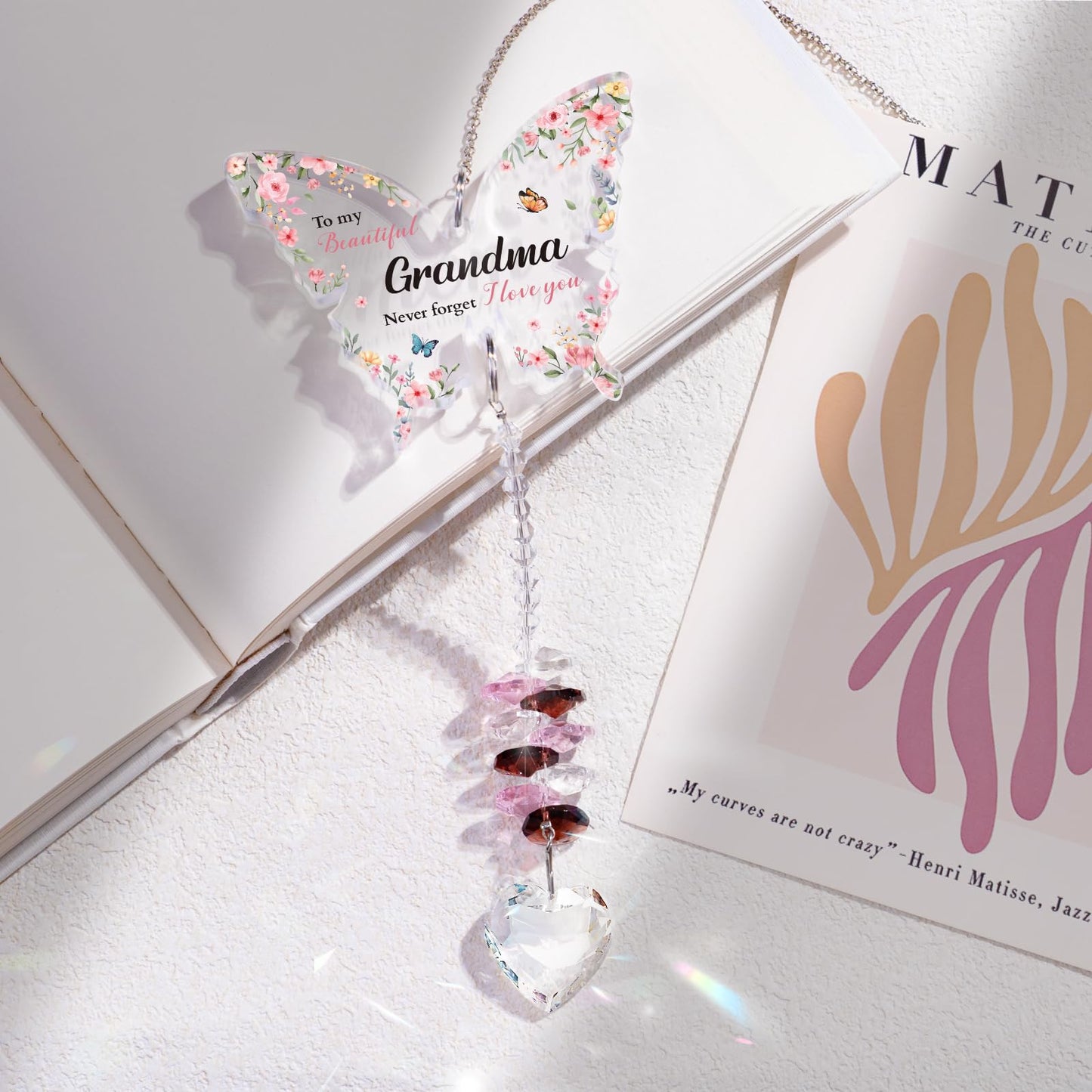 Gifts for Grandma for Mothers Day, Grandma Birthday Gifts, Grandma, Gift for Grandmother Crystal Suncatcher, to My Grandma's Present Hanging Butterfly Crystal Suncatcher Ornament
