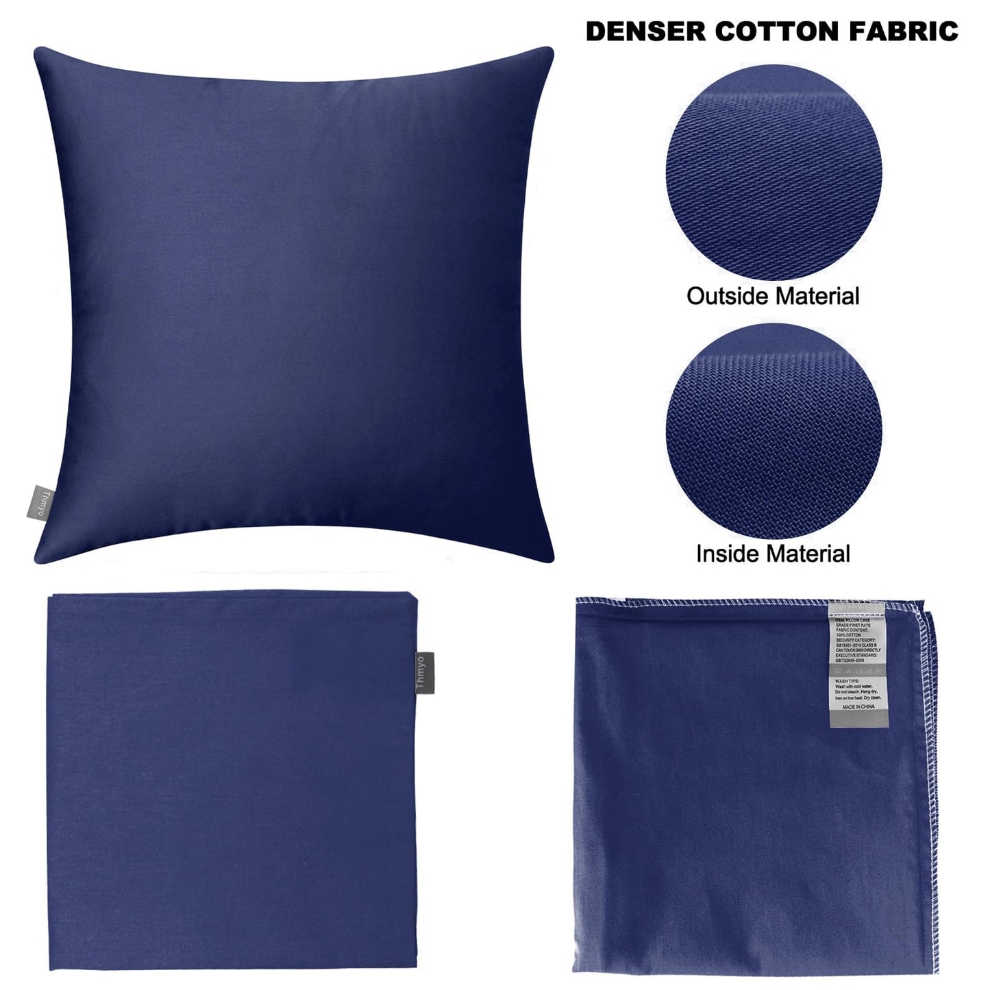 Thmyo 4-Pack 100% Cotton Comfortable Solid Decorative Throw Pillow Case, Square Cushion Cover Pillowcase Sublimation Blank Pillow Covers DIY Throw Pillowcase for Couch(18x18 inch/ 45x45cm,Dark Blue)