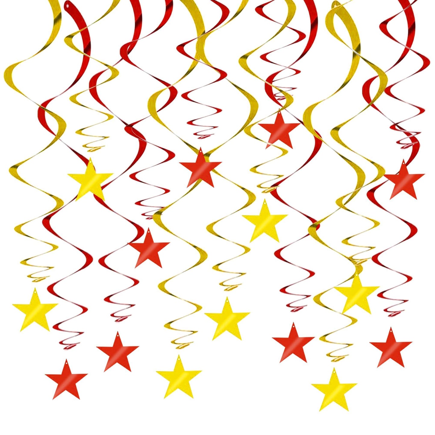 BEISHIDA Red Gold Star Hanging Swirl Ceiling Hanging Decorations for Happy New Year 2026 Party Spring Festival Chinese Lunar Valentine Graduation Birthday Wedding Decorations, Pack of 15