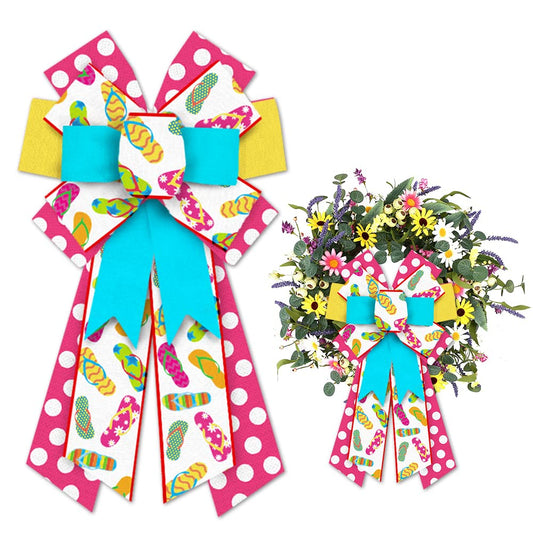 Hying Large Summer Slipper Bows for Wreath, Red Blue Slippers Bow for Front Door, Spring Red Dots Beach Wreath Bows for Party Decor Indoor Outdoor Wall Spring Summer Decoration Supplies Ornament