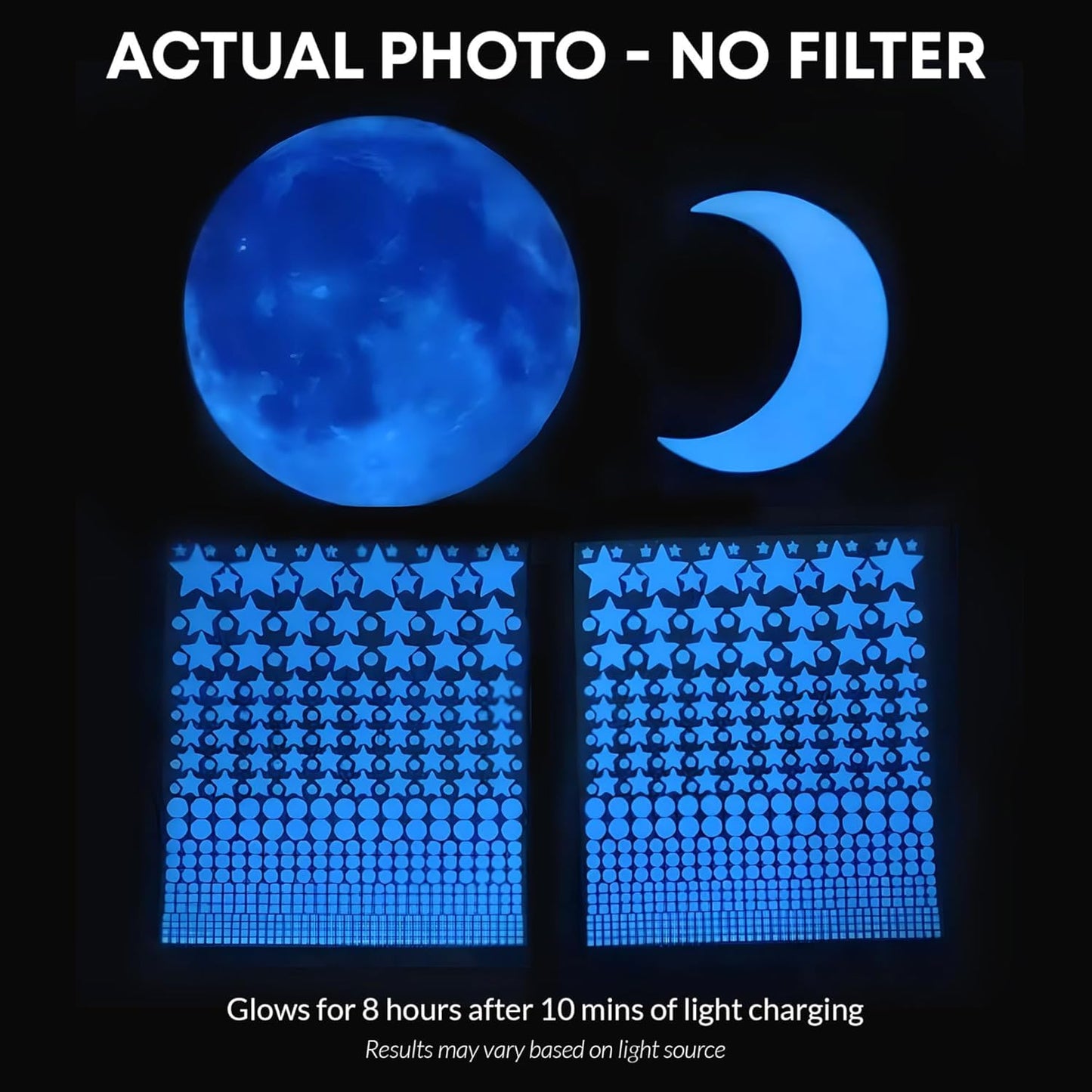 Glow in The Dark Stars for Ceiling - 1050 Pcs with Bonus Constellation E-Book & Moons | Glow in The Dark Stickers for Kids Room Decor Ceiling Stars (Blue) | LUMOSX