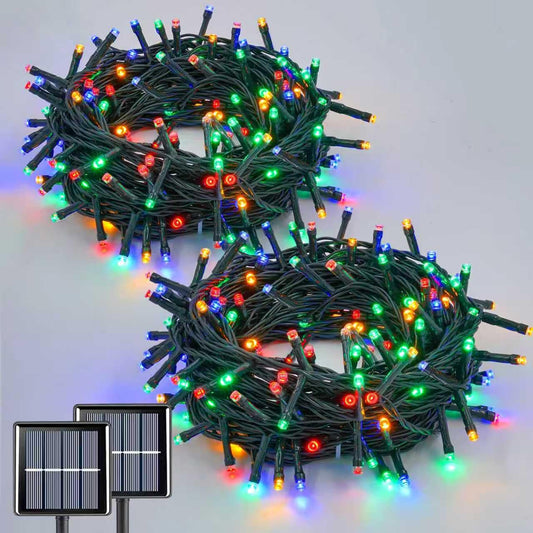 QITONG 2 Pack Multicolor Solar String Lights, Each 66ft 200 LED Solar Christmas Lights Outdoor Waterproof, 8 Modes Colored SolarTwinkle Lights for Outside