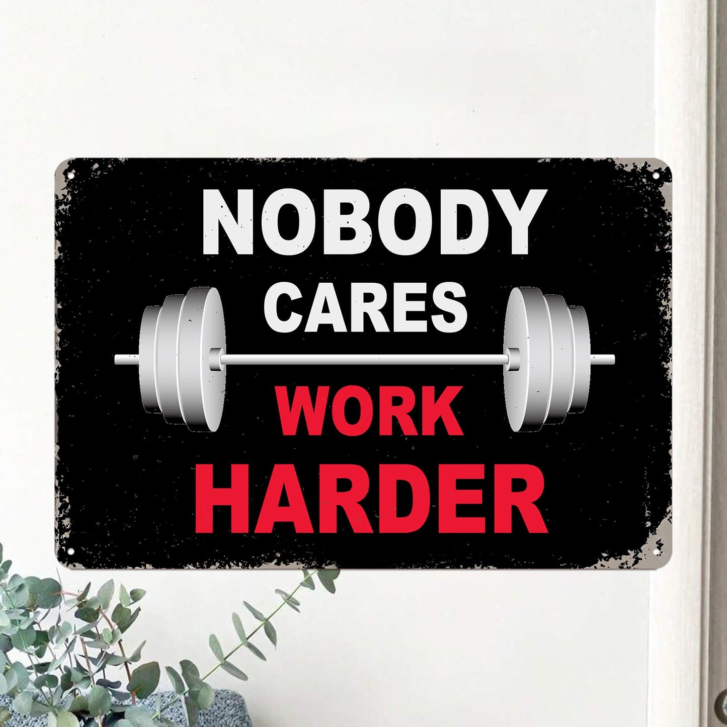 Gym Sign Workout Posters for Home Gym Motivational Wall Art Decor Nobody Cares Work Harder Metal Sign Funny Fitness Poster Garage Tin Signs Weight Room Accessories 8x12 Inch